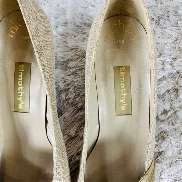 Vintage Linen Peep Toe Pumps Beige Sz 9 - Picture 7 of 7